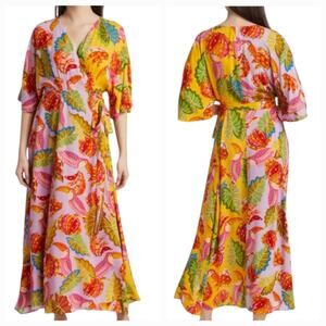 Farm Rio Mixed Beaks & Bananas Maxi Wrap Dress Size Medium